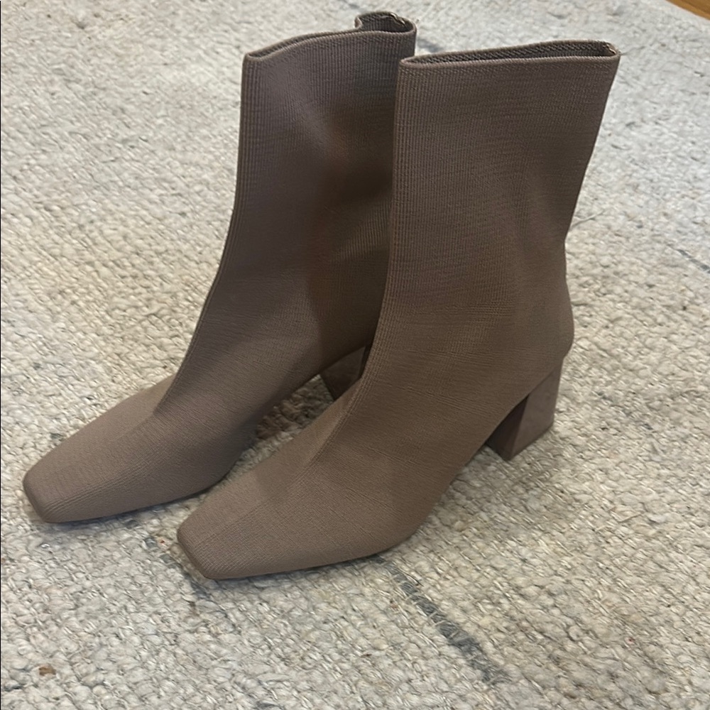 Zara Brown Heeled fabric sock Boots with Square Toe